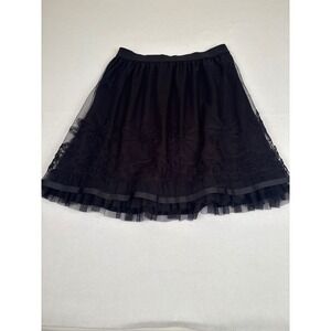 Studio 253 Black Tulle Floral Embroidered Mini Skirt Large 0502852M Tiered Mesh